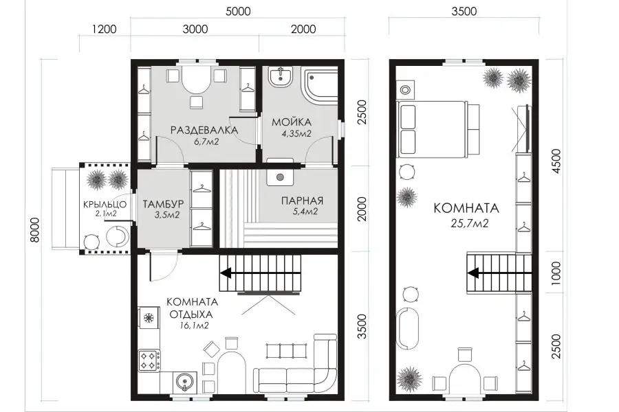 Баня из бруса «Аура» 5*8
