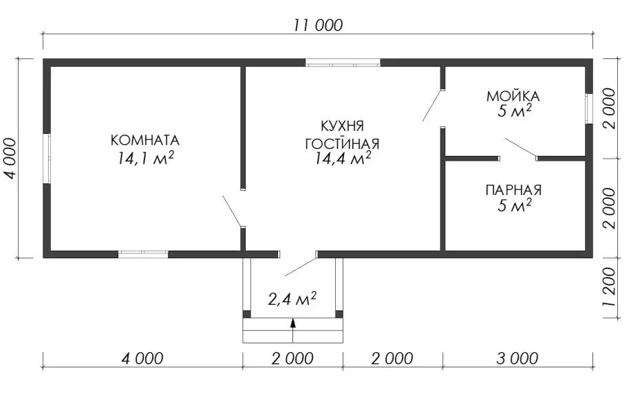 Баня из бруса «Парус» 4*11